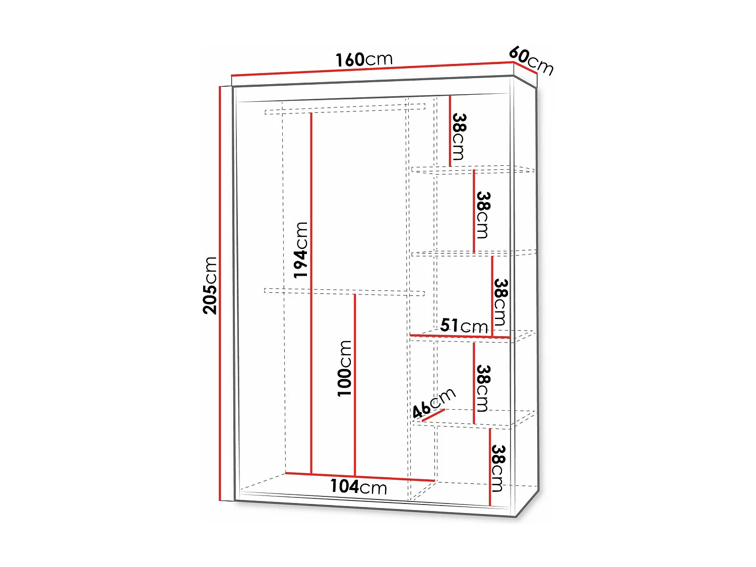 Armoire Apopka 103, Blanc, 205x160x60cm, Portes d'armoire: Coulissantes
