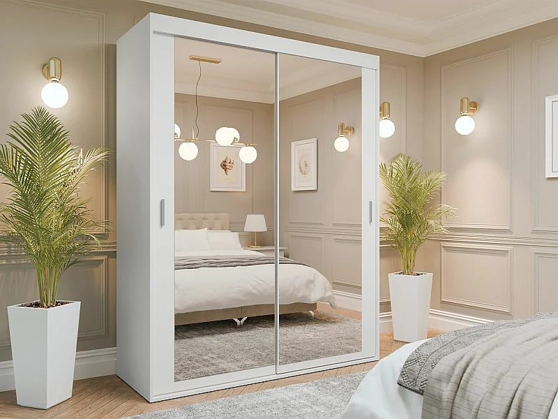 Armoire Apopka 103, Blanc, 205x160x60cm, Portes d'armoire: Coulissantes