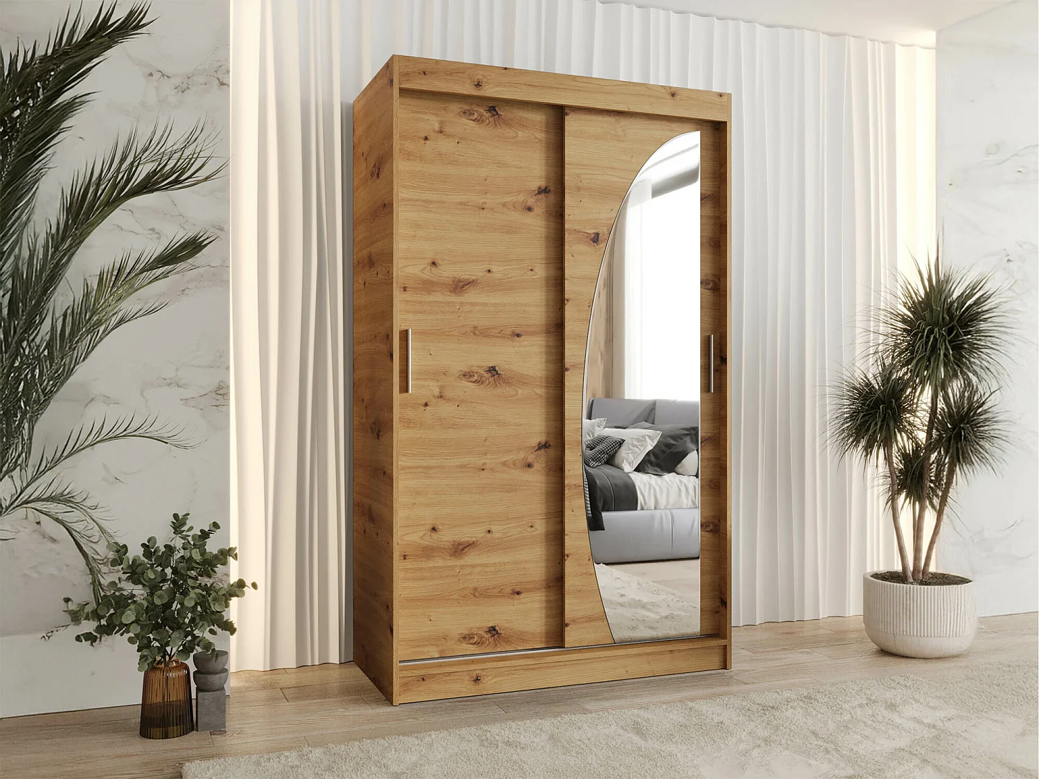 Armoire Hartford 501, Chêne Artisan, 200x120x62cm, Portes d'armoire: Coulissantes