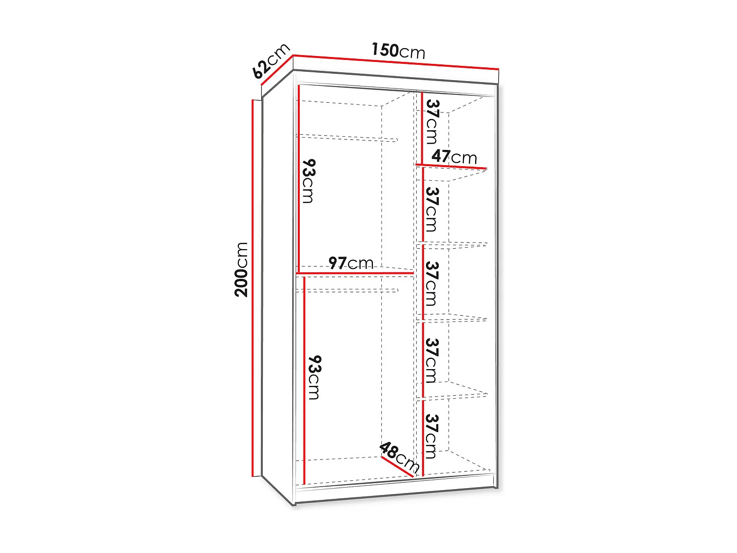 Armoire Hartford 502, Blanc, 200x150x62cm, Portes d'armoire: Coulissantes