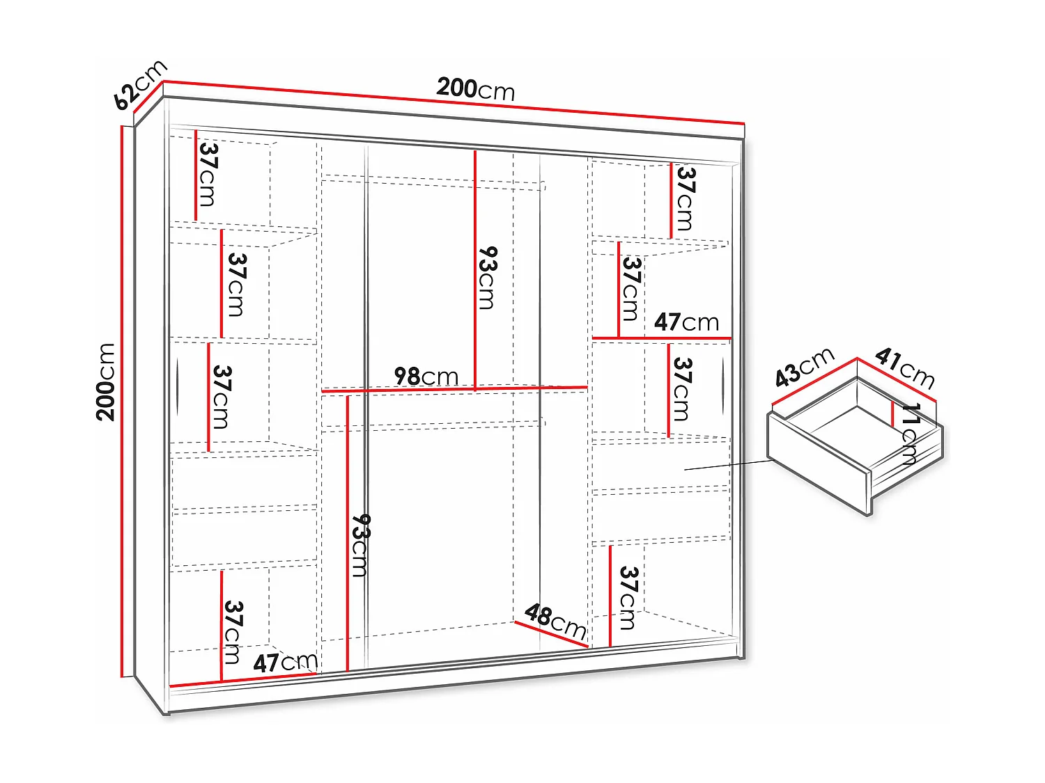 Armoire Hartford 499, Chêne Artisan, 200x200x62cm, Portes d'armoire: Coulissantes