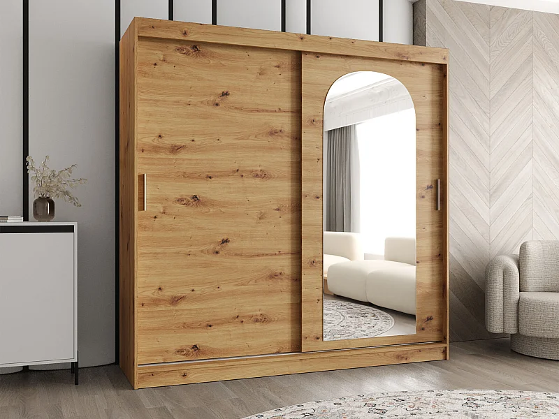 Armoire Hartford 499, Chêne Artisan, 200x200x62cm, Portes d'armoire: Coulissantes