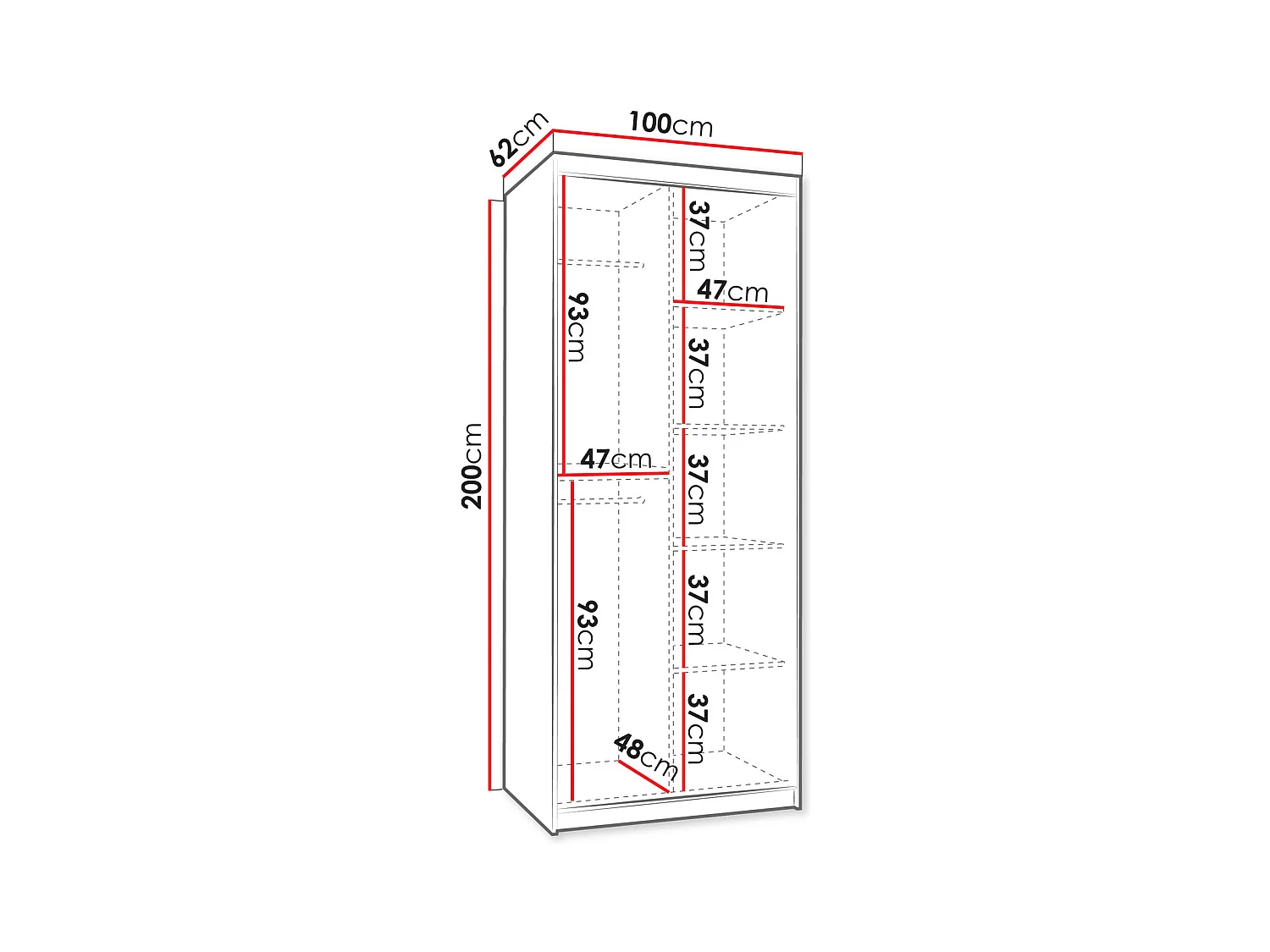 Armario Hartford 505, Negro, 200x100x62cm, Puertas de armario: Correderas