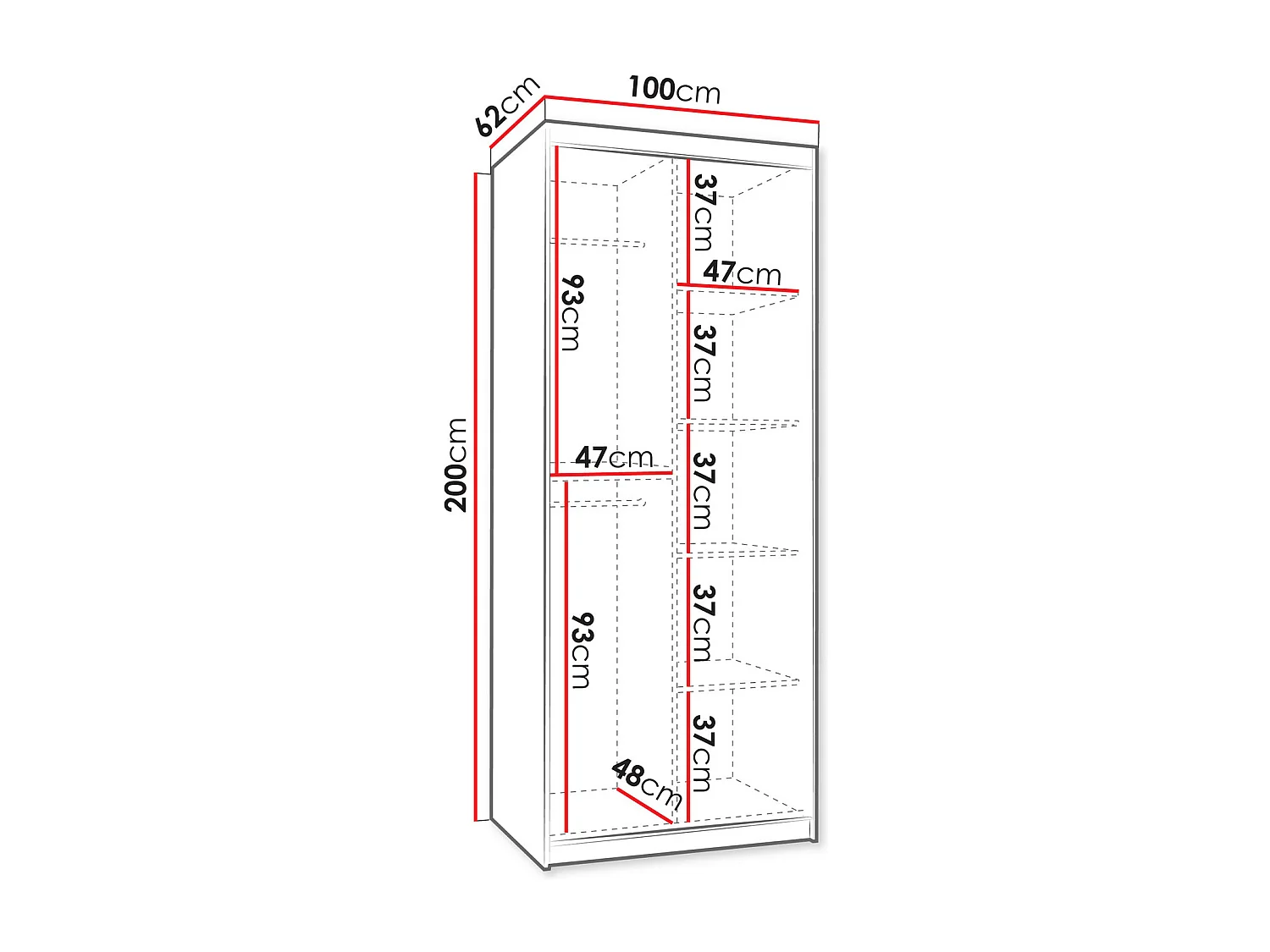 Armario Hartford 505, Negro, 200x100x62cm, Puertas de armario: Correderas