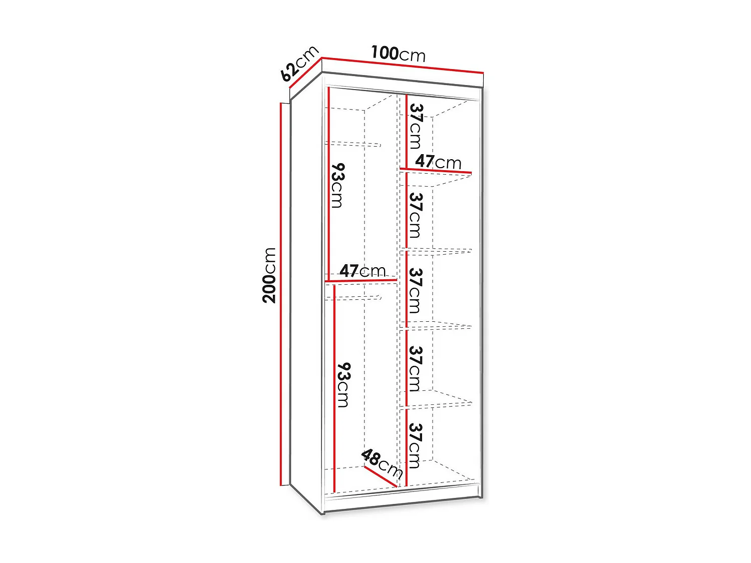 Armario Hartford 498, Negro, 200x100x62cm, Puertas de armario: Correderas