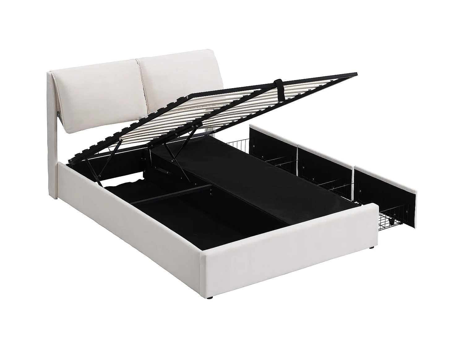 Letto matrimoniale contenitore 140x200 cm, letto per adulti in velluto beige con cassetti e testiera regolabile (senza materasso)