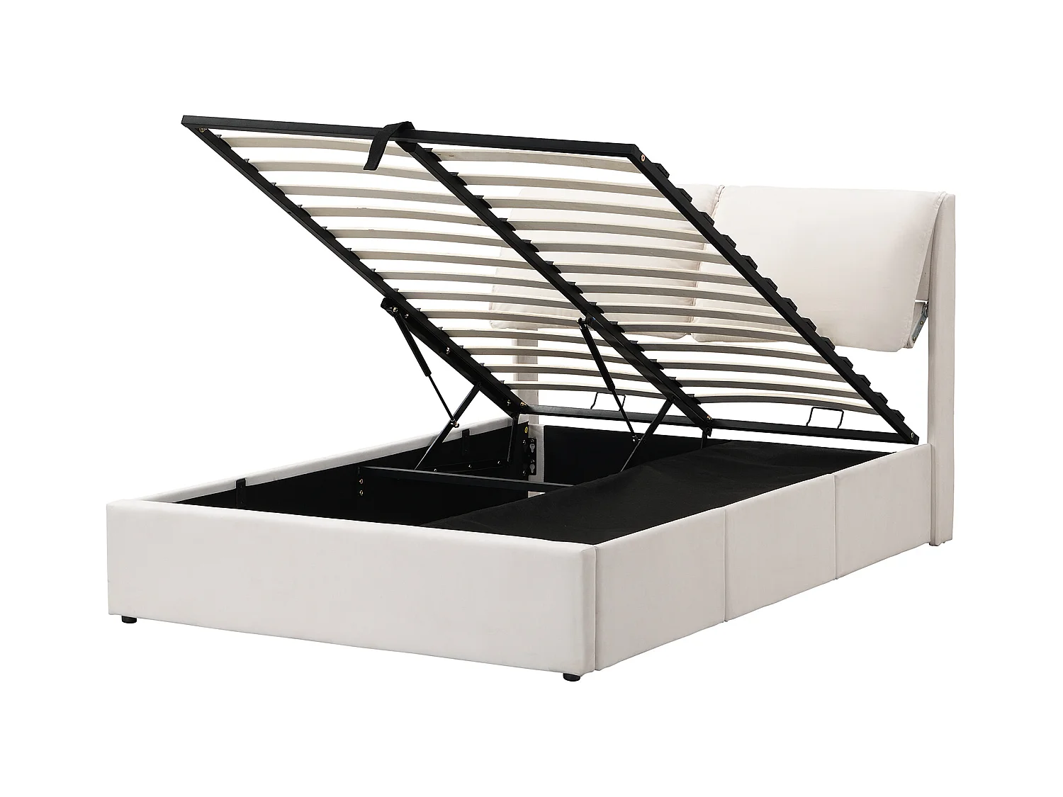 Letto matrimoniale contenitore 140x200 cm, letto per adulti in velluto beige con cassetti e testiera regolabile (senza materasso)