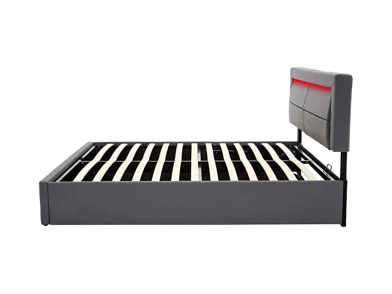 Letto contenitore 140x190 cm - letto imbottito con porta USB, illuminazione a LED e contenitore - PU - grigio - senza materasso