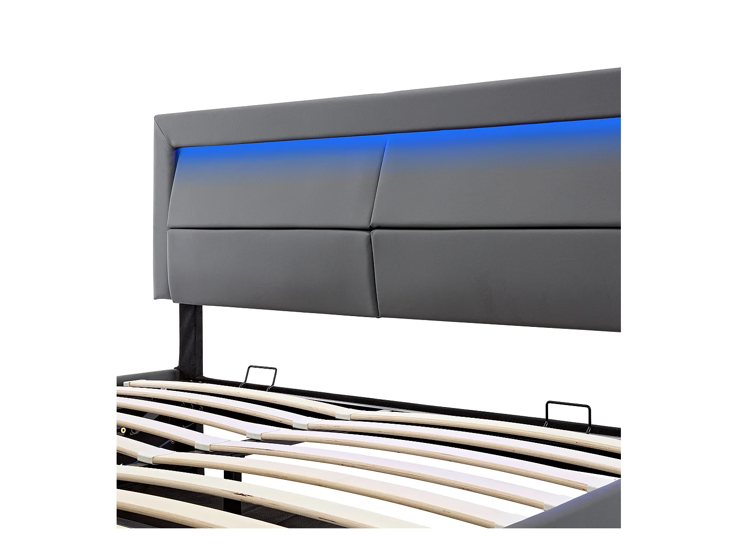 Letto contenitore 140x190 cm - letto imbottito con porta USB, illuminazione a LED e contenitore - PU - grigio - senza materasso