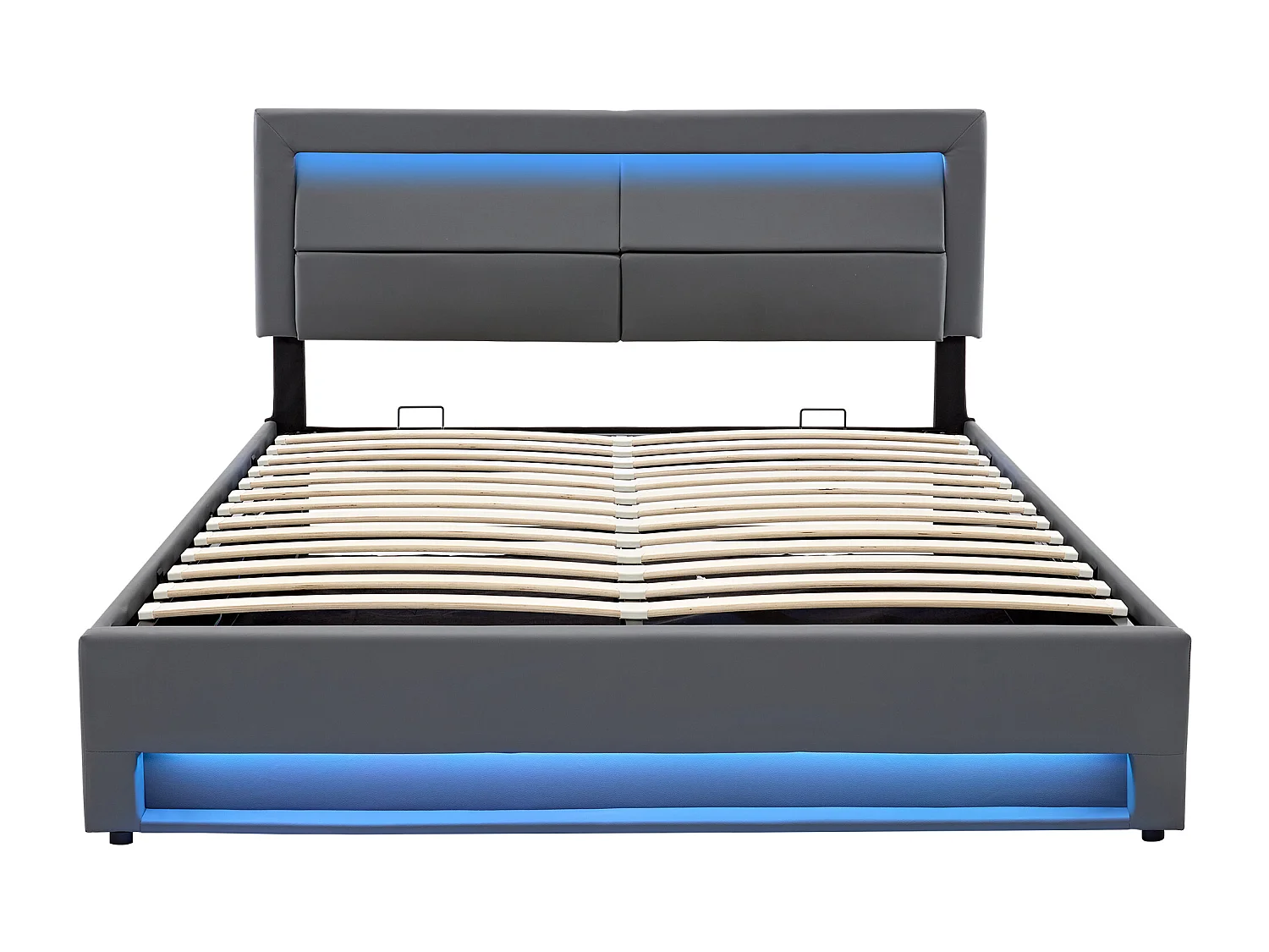 Lit coffre 140x190 cm - lit adulte avec port USB, éclairage LED et rangements - PU - gris - sans matelas
