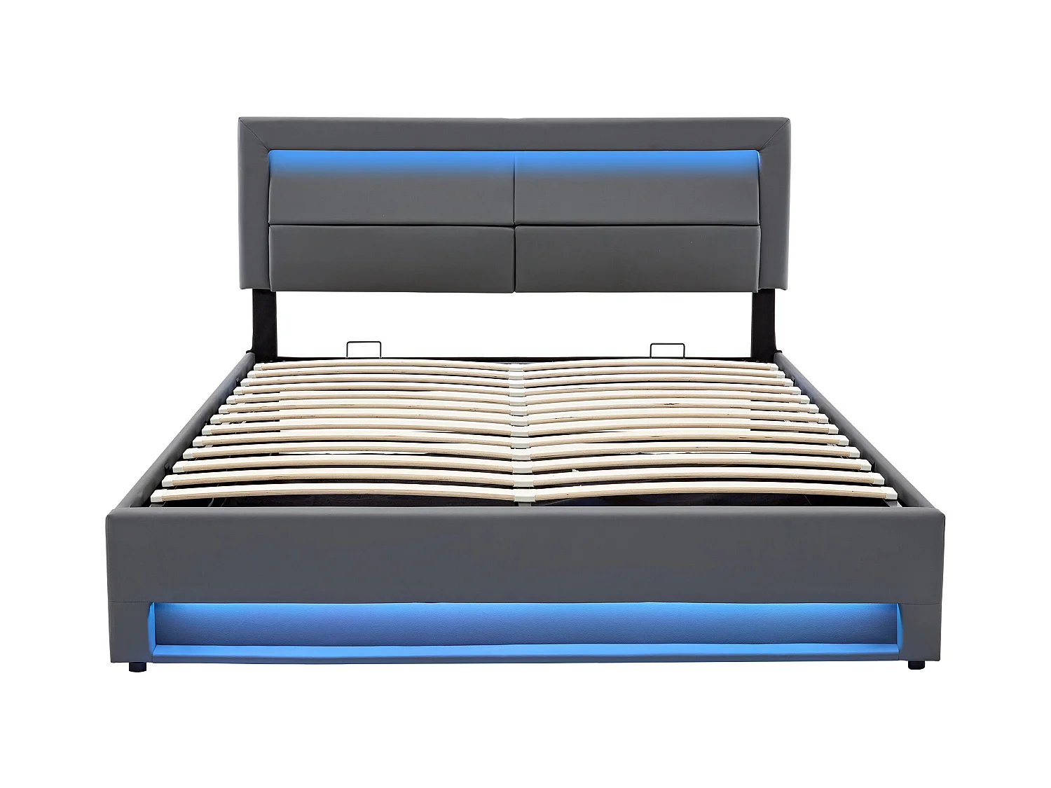Lit coffre 160x200 cm - lit adulte avec port USB, éclairage LED et rangements - PU - gris - sans matelas