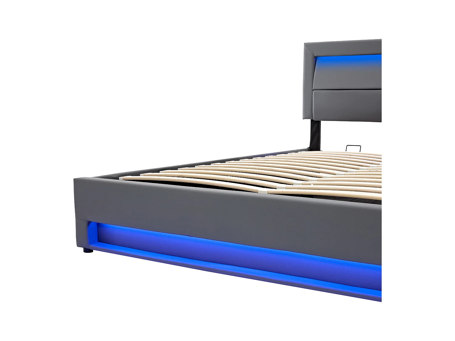 Lit coffre 160x200 cm - lit adulte avec port USB, éclairage LED et rangements - PU - gris - sans matelas