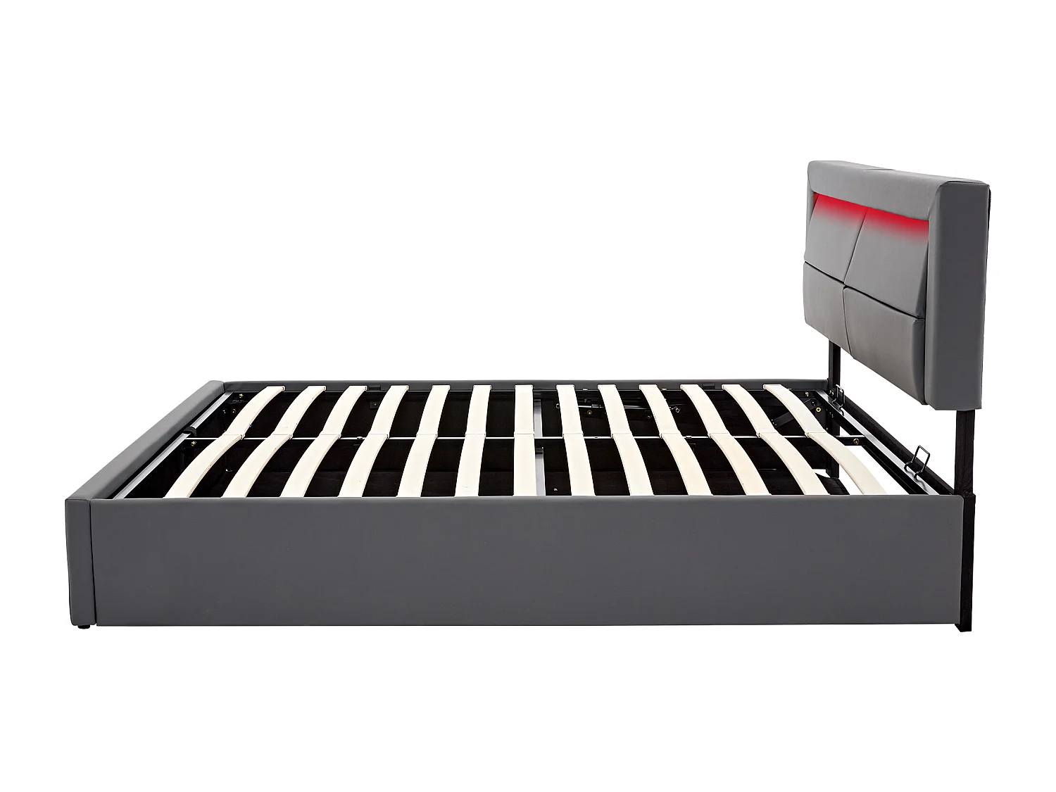 Lit coffre 160x200 cm - lit adulte avec port USB, éclairage LED et rangements - PU - gris - sans matelas