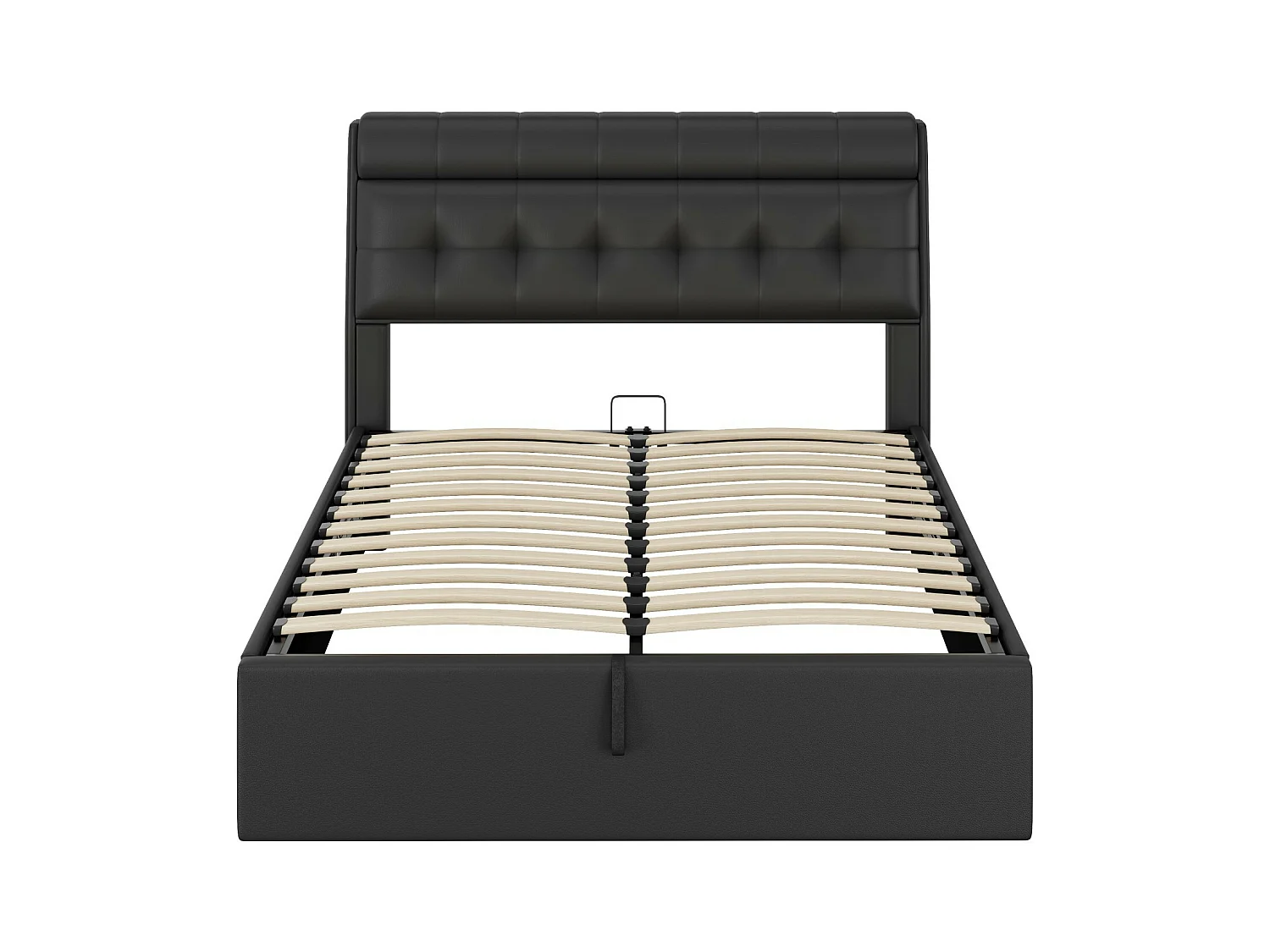 Lit coffre 140x190 cm - lit capitonné avec sommier à lattes et tête de lit coffre - PU - noir - sans matelas