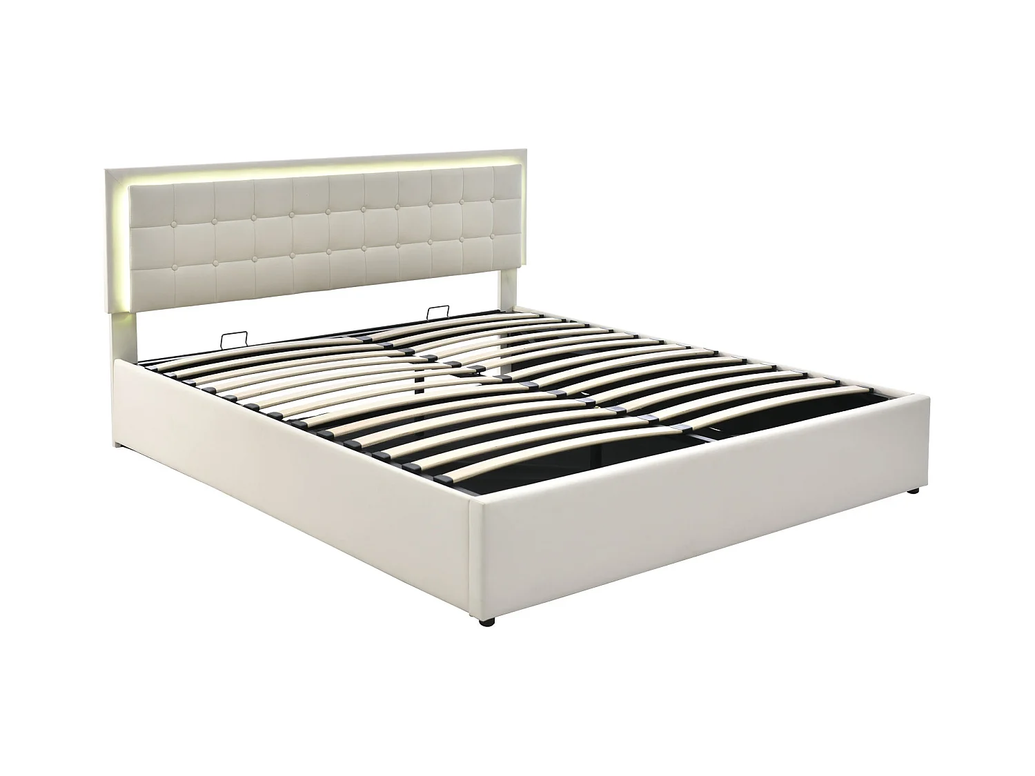 Lit coffre 160x200 cm - lit double capitonné avec éclairage LED - PU - blanc