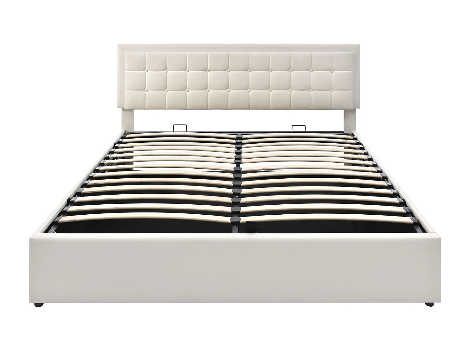 Lit coffre 160x200 cm - lit double capitonné avec éclairage LED - PU - blanc