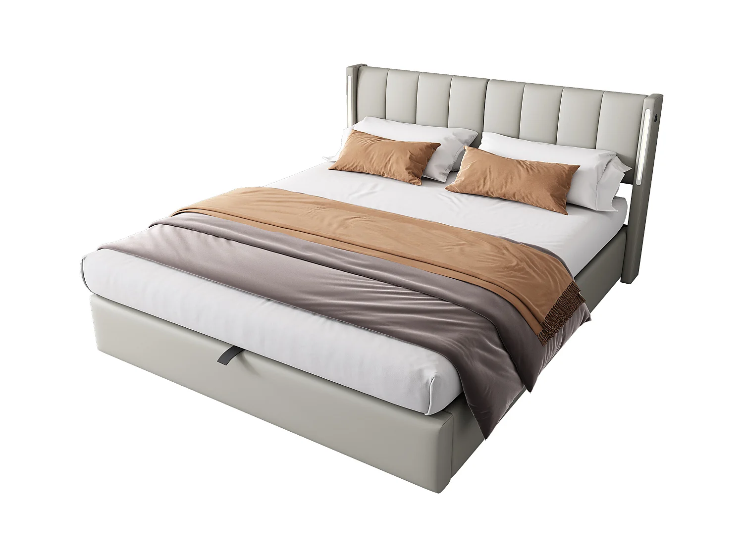 Letto contenitore 160x200 cm - letto imbottito con illuminazione LED e porta USB ricaricabile - testiera regolabile - PU - grigio