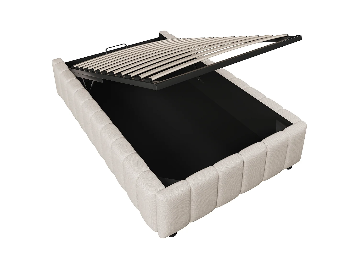 Lit coffre 90x200cm minimaliste, en lin beige sans tête de lit avec rangement hydraulique(sans matelas)