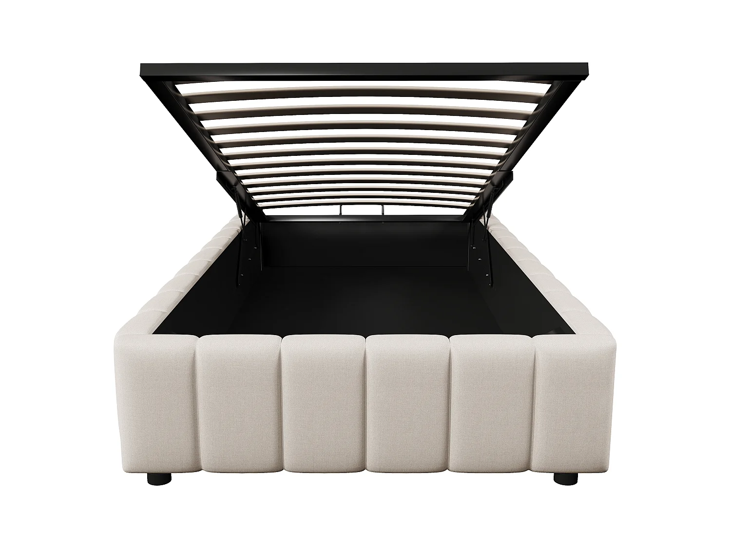 Lit coffre 90x200cm minimaliste, en lin beige sans tête de lit avec rangement hydraulique(sans matelas)