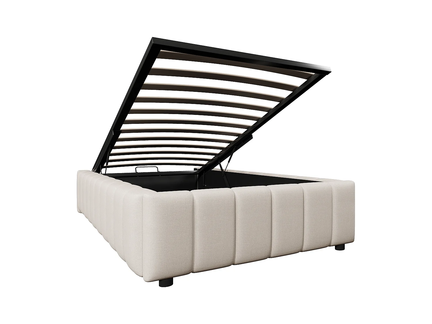 Lit coffre 90x200cm minimaliste, en lin beige sans tête de lit avec rangement hydraulique(sans matelas)