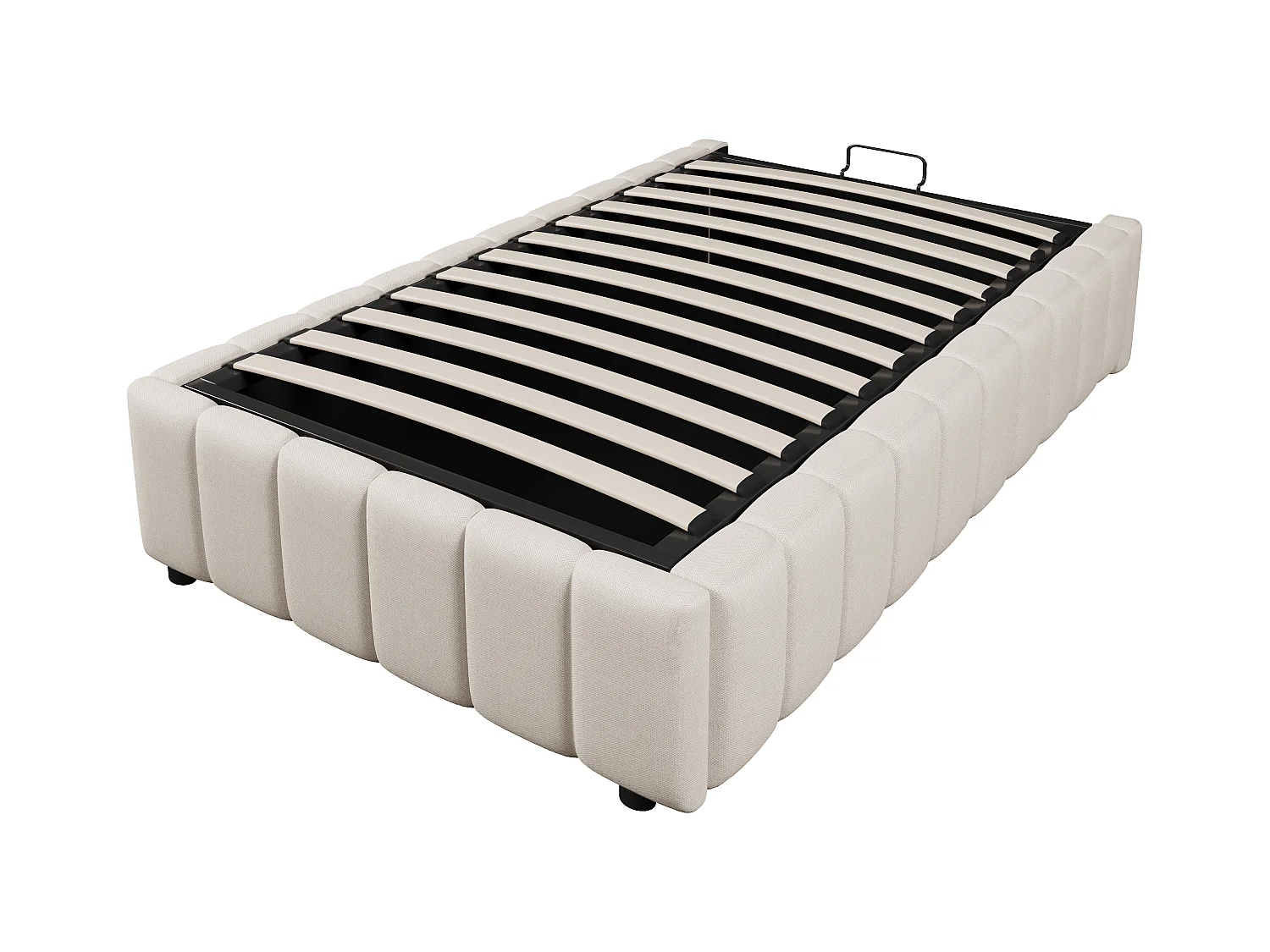 Lit coffre 90x200cm minimaliste, en lin beige sans tête de lit avec rangement hydraulique(sans matelas)