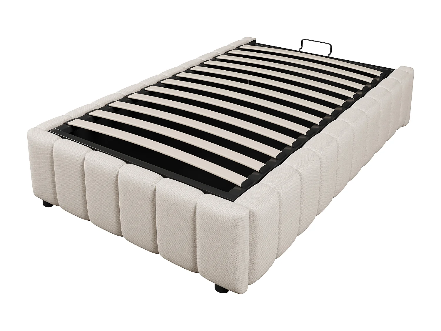 Lit coffre 90x200cm minimaliste, en lin beige sans tête de lit avec rangement hydraulique(sans matelas)