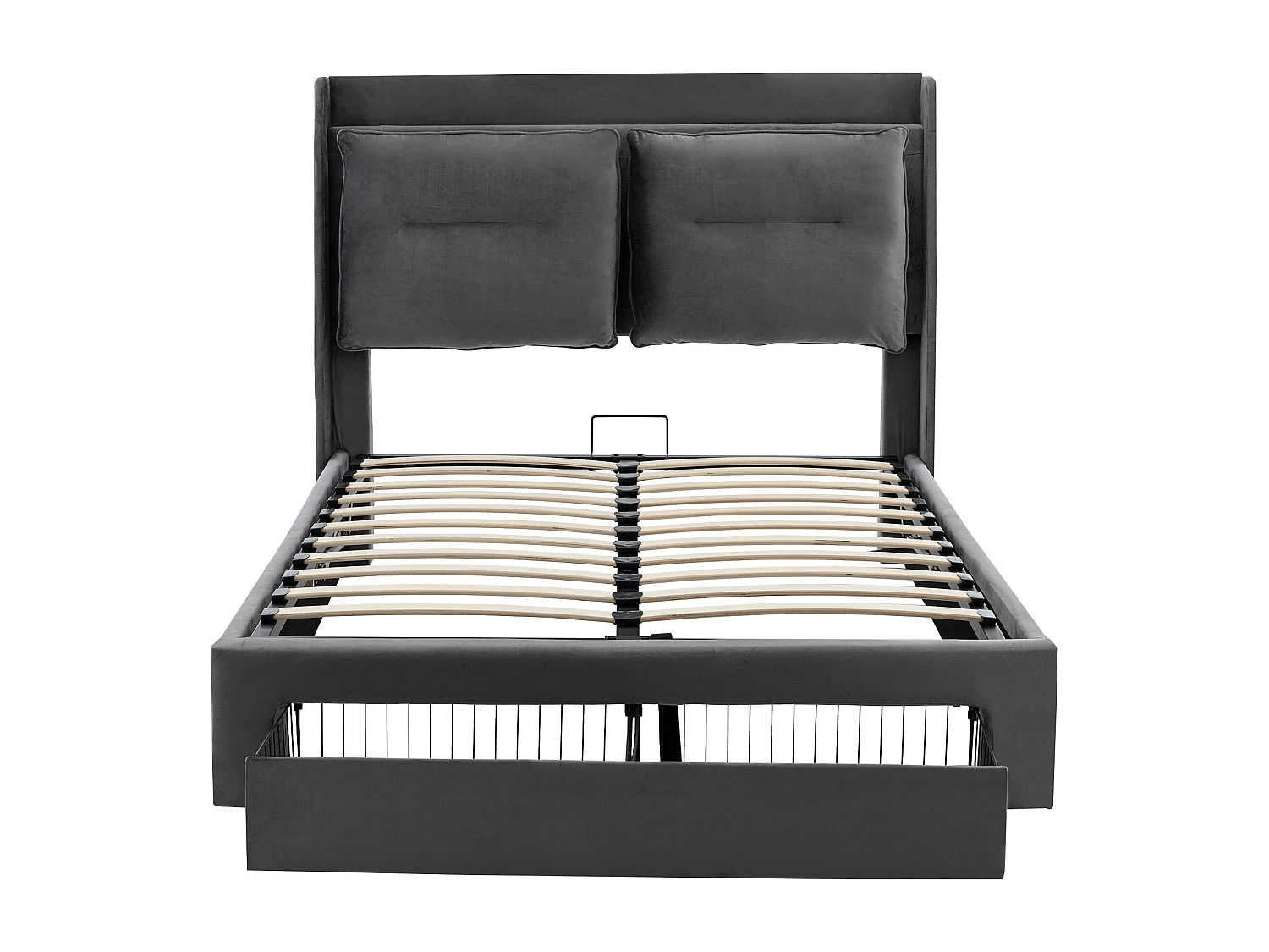 Lit coffre 140x200 cm - lit adulte avec tiroir de rangement 2 en 1 et bande lumineuse LED - velours - gris foncé - sans matelas