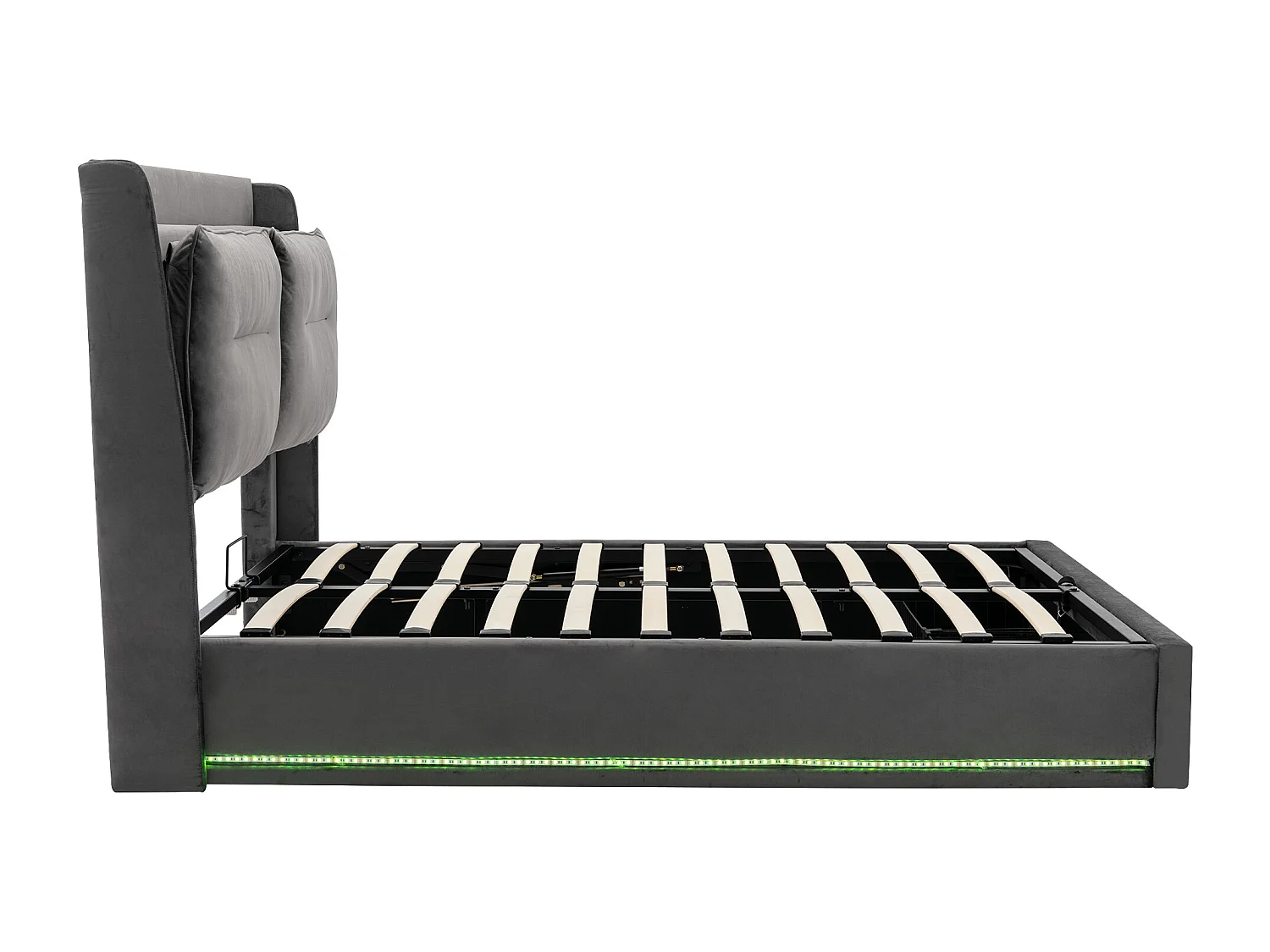 Lit coffre 140x200 cm - lit adulte avec tiroir de rangement 2 en 1 et bande lumineuse LED - velours - gris foncé - sans matelas