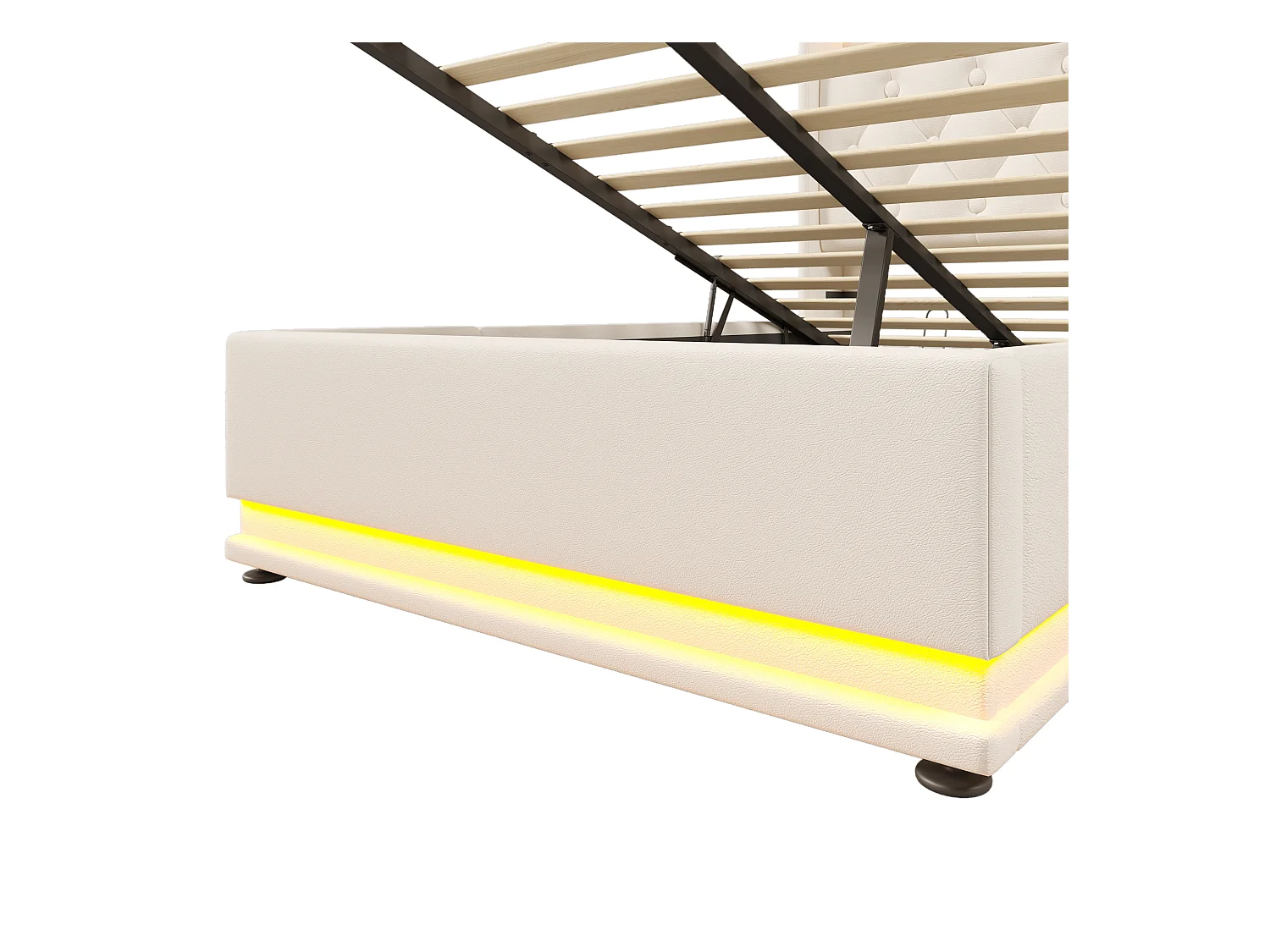 Lit coffre 90x200cm blanc, lit adulte rembourré simple, LED, USB Type-C, PU, sans matelas