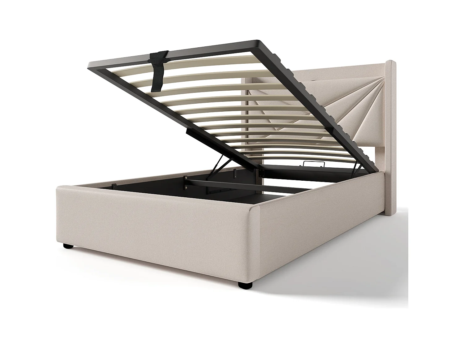 Lit coffre 90x200 cm - lit double avec tête de lit avec chargement USB Type C - lin - beige - sans matelas