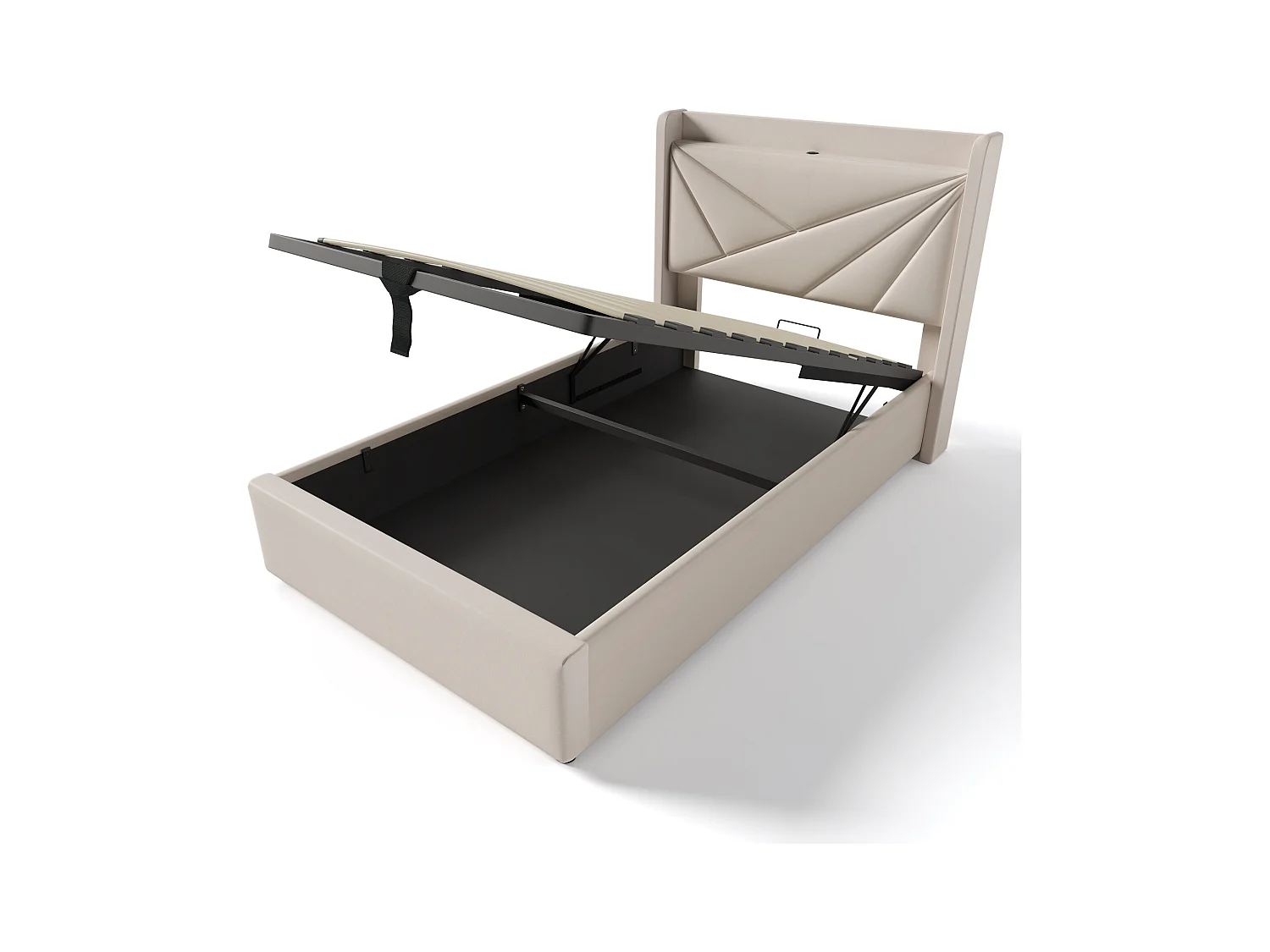 Lit coffre 90x200 cm - lit double avec tête de lit avec chargement USB Type C - lin - beige - sans matelas