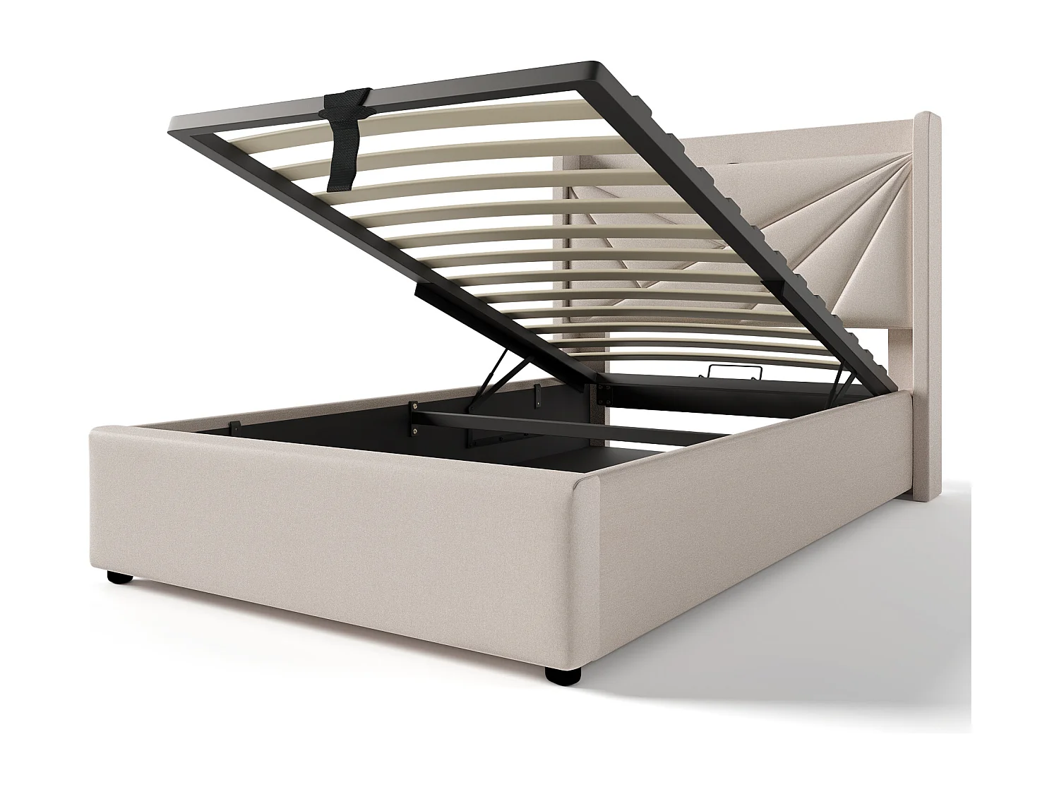 Cama contenedor 90x200 cm - cama doble acolchada con cabecero con carga USB tipo C - lino - beige - sin colchón