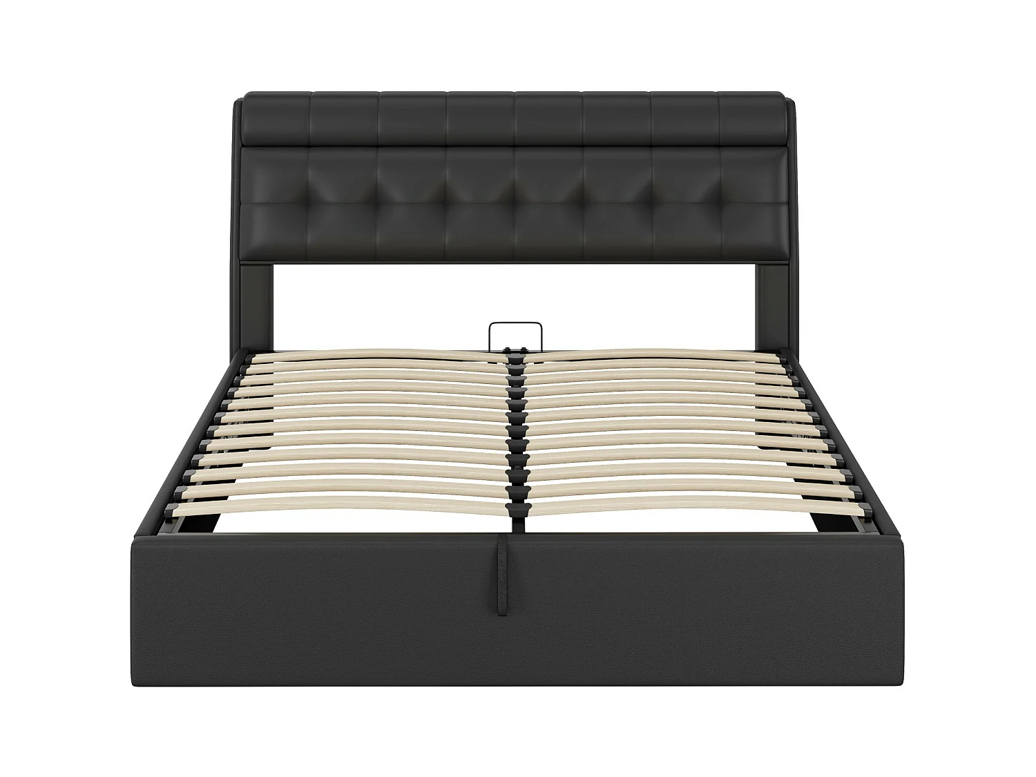 Letto contenitore 160x200 cm - letto imbottito con rete a doghe e testiera contenitore - PU - nero - senza materasso