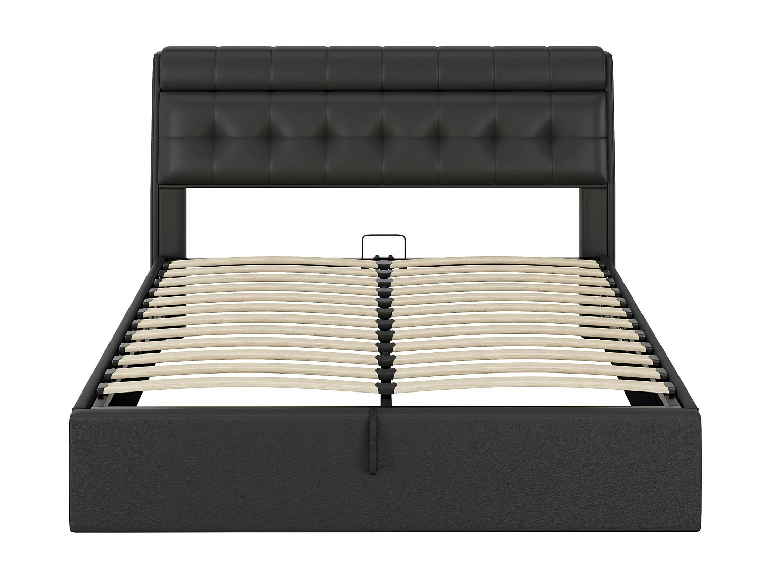 Lit coffre 160x200 cm - lit capitonné avec sommier à lattes et tête de lit coffre - PU - noir - sans matelas