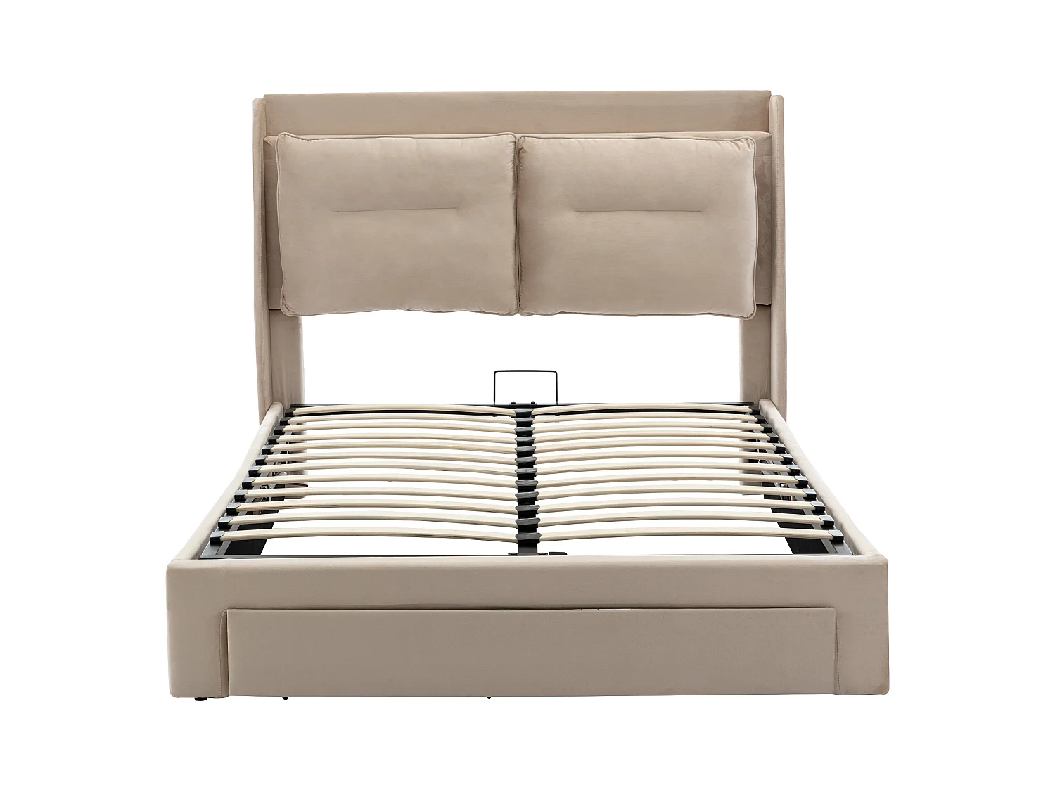 Lit coffre 160x200 cm - lit adulte avec tiroir de rangement 2 en 1 et bande lumineuse LED - velours - beige - sans matelas