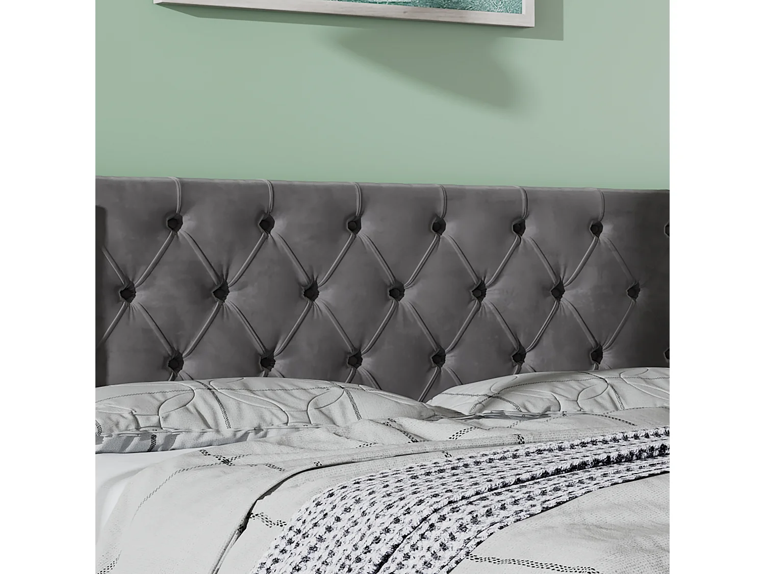 Lit coffre 140x200 cm - lit double en forme d'oreille double rangée de rivets - lit double - velours - gris