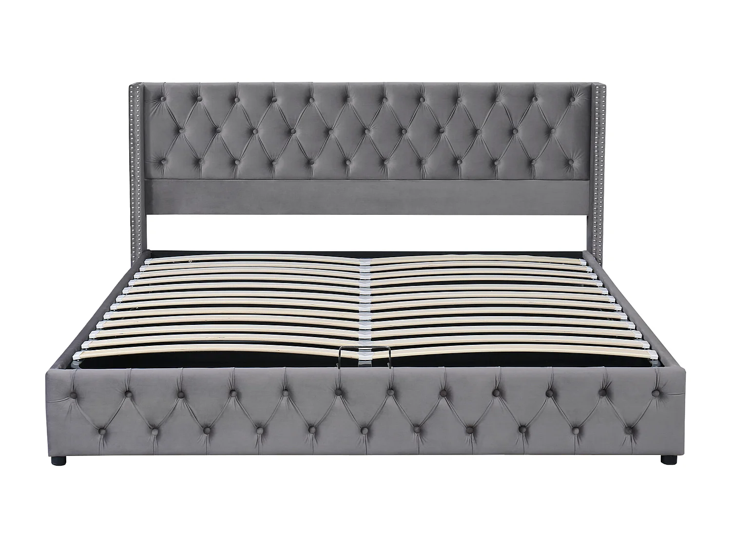 Lit coffre 140x200 cm - lit double en forme d'oreille double rangée de rivets - lit double - velours - gris