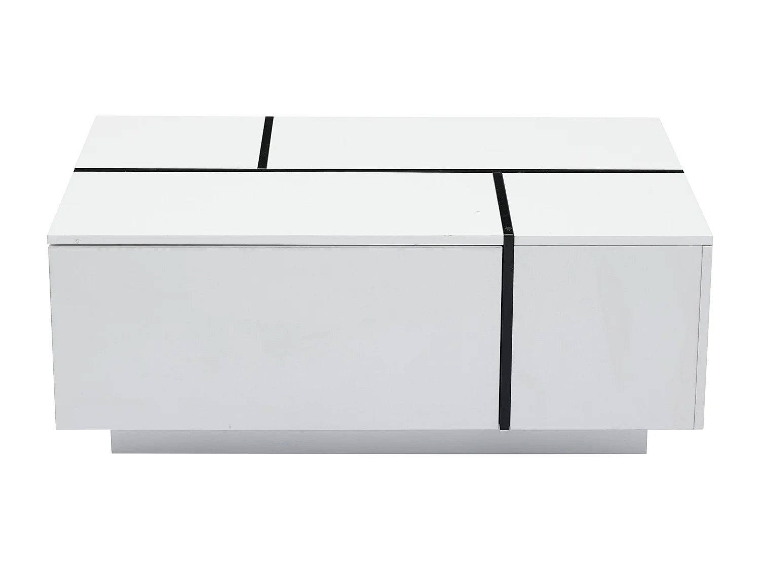 Table basse rectangle 100x60x40cm avec 4 tiroirs, corps en blanc laqué avec les détails noirs