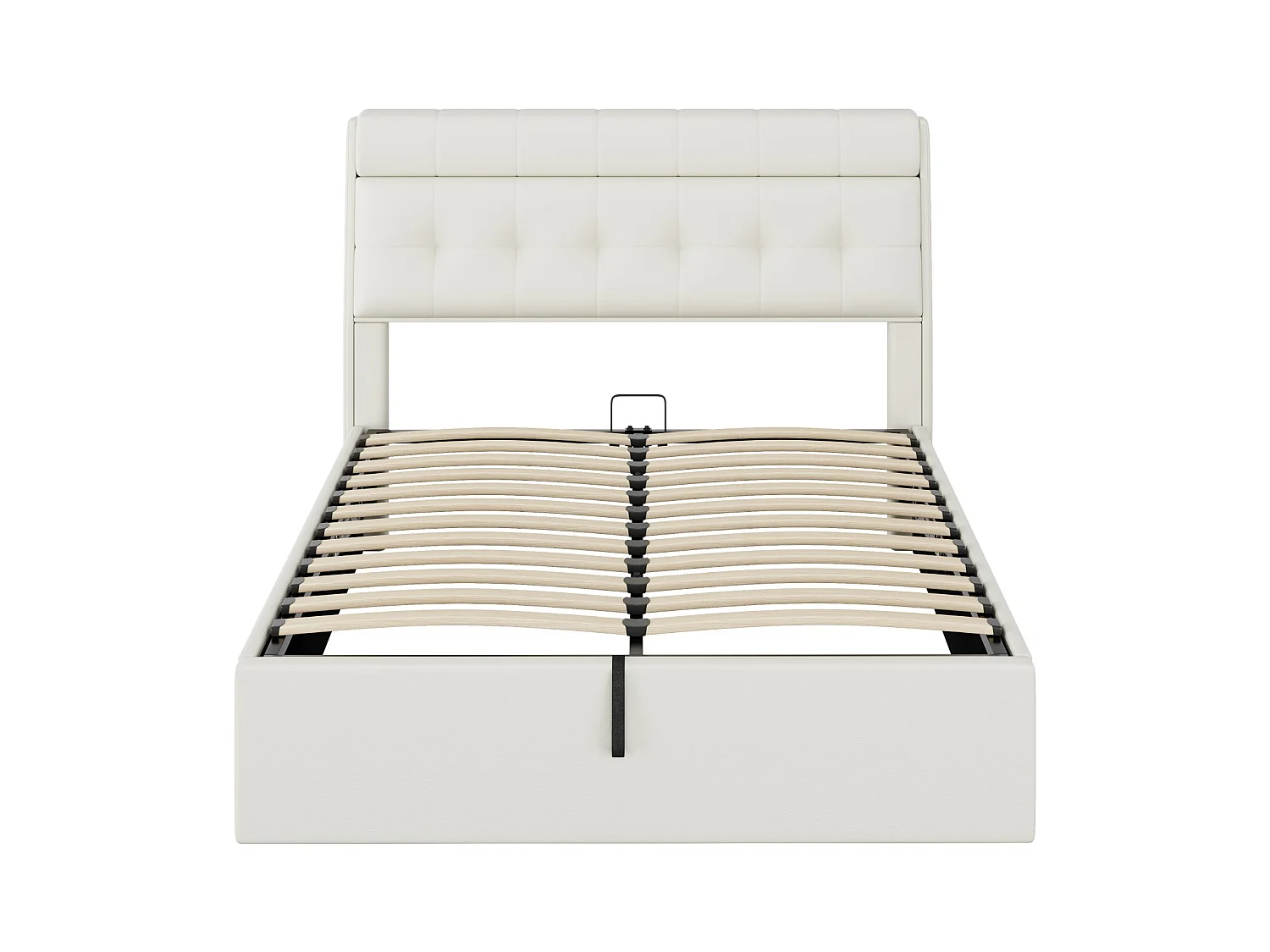 Lit coffre 140x190 cm - lit capitonné avec sommier à lattes et tête de lit coffre - PU - blanc - sans matelas