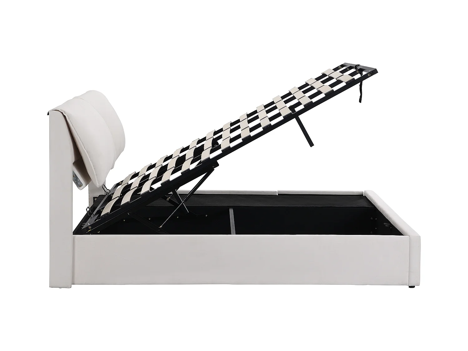 Lit coffre 180x200 cm - Lit adulte avec 3 tiroirs, coffres de rangement et tête de lit - Velours - beige-blanc