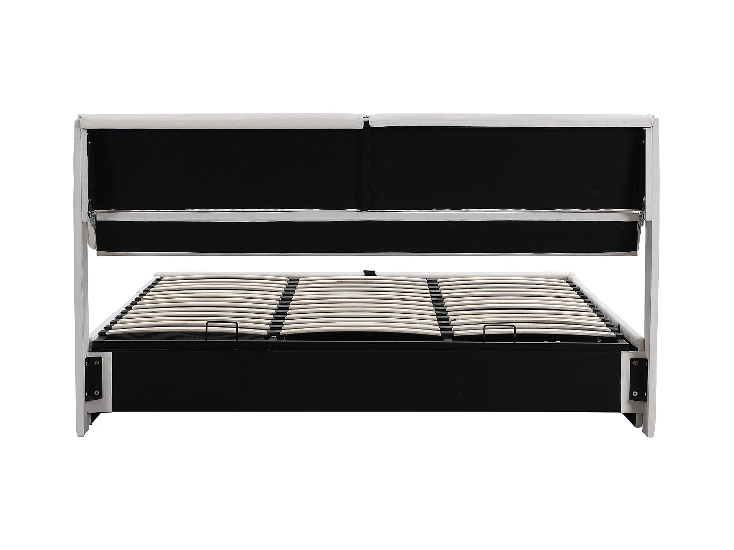 Lit coffre 180x200 cm - Lit adulte avec 3 tiroirs, coffres de rangement et tête de lit - Velours - beige-blanc