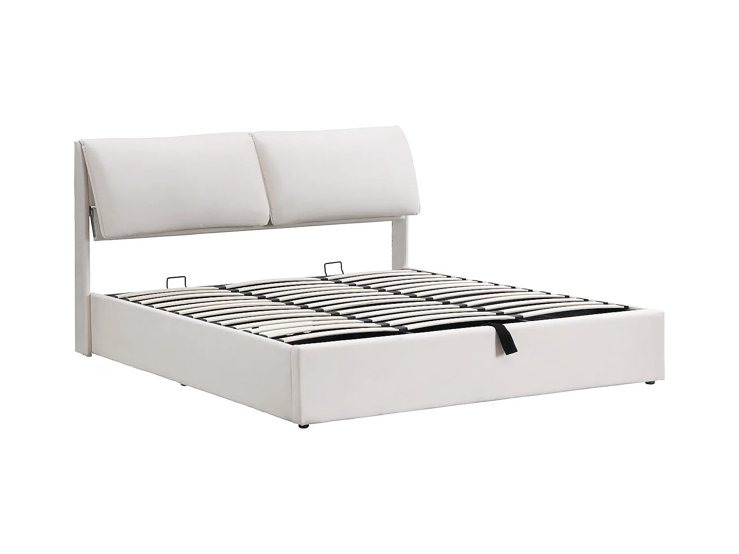 Lit coffre 180x200 cm - Lit adulte avec 3 tiroirs, coffres de rangement et tête de lit - Velours - beige-blanc