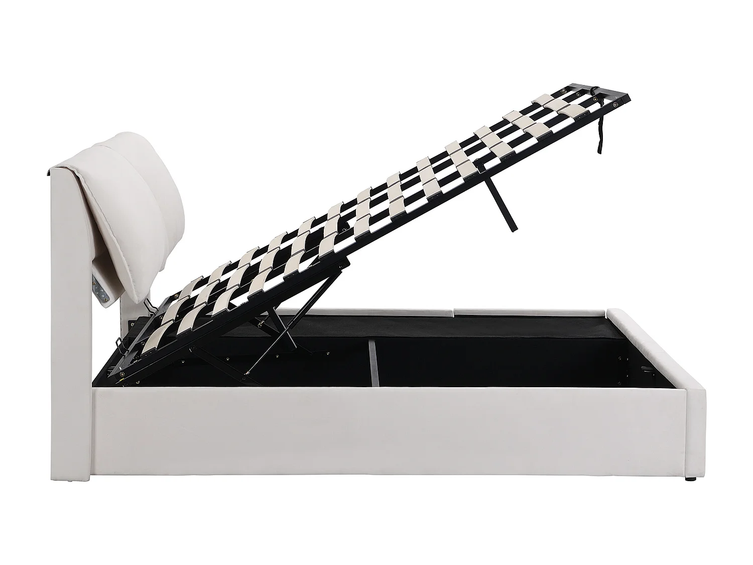 Lit coffre 180x200 cm - Lit adulte avec 3 tiroirs, coffres de rangement et tête de lit - Velours - beige-blanc