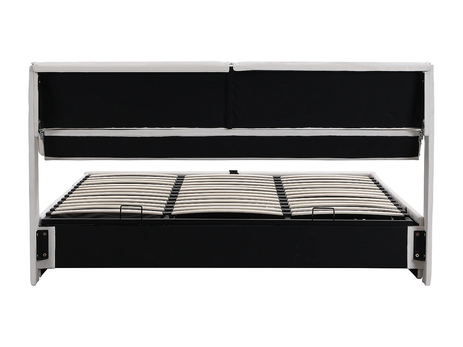 Lit coffre 180x200 cm - Lit adulte avec 3 tiroirs, coffres de rangement et tête de lit - Velours - beige-blanc