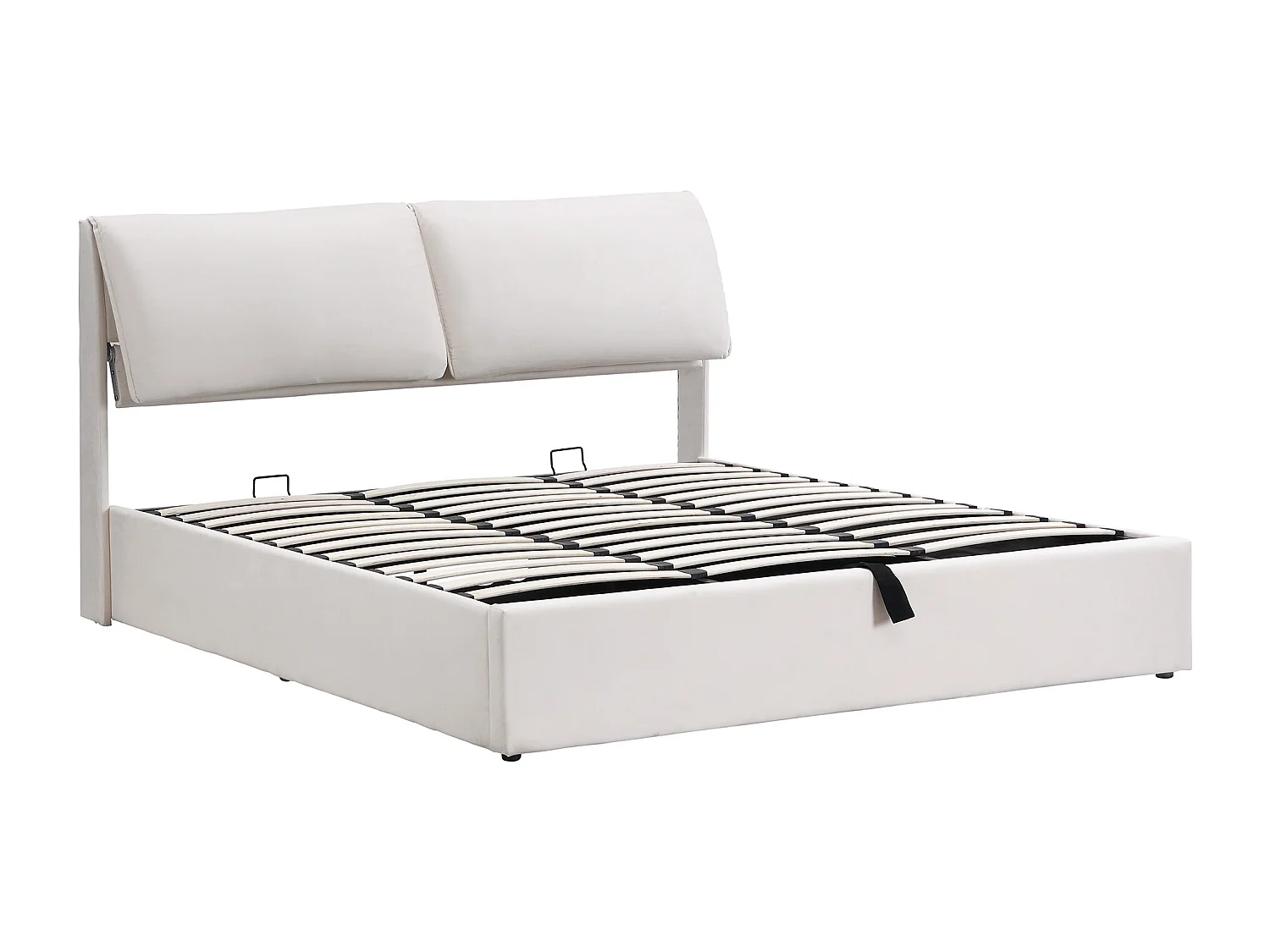 Lit coffre 180x200 cm - Lit adulte avec 3 tiroirs, coffres de rangement et tête de lit - Velours - beige-blanc