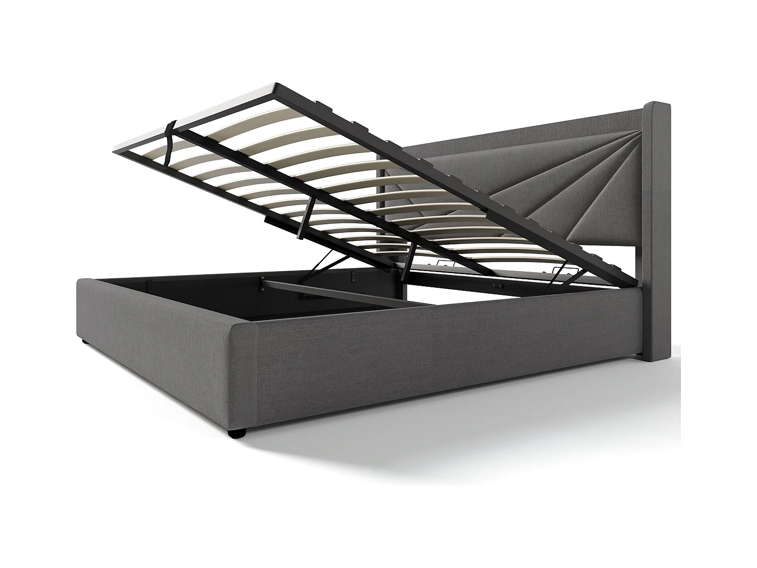 Lit coffre 160x200 cm - lit double capitonné avec tête de lit avec chargement USB Type C - lin - gris - sans matelas