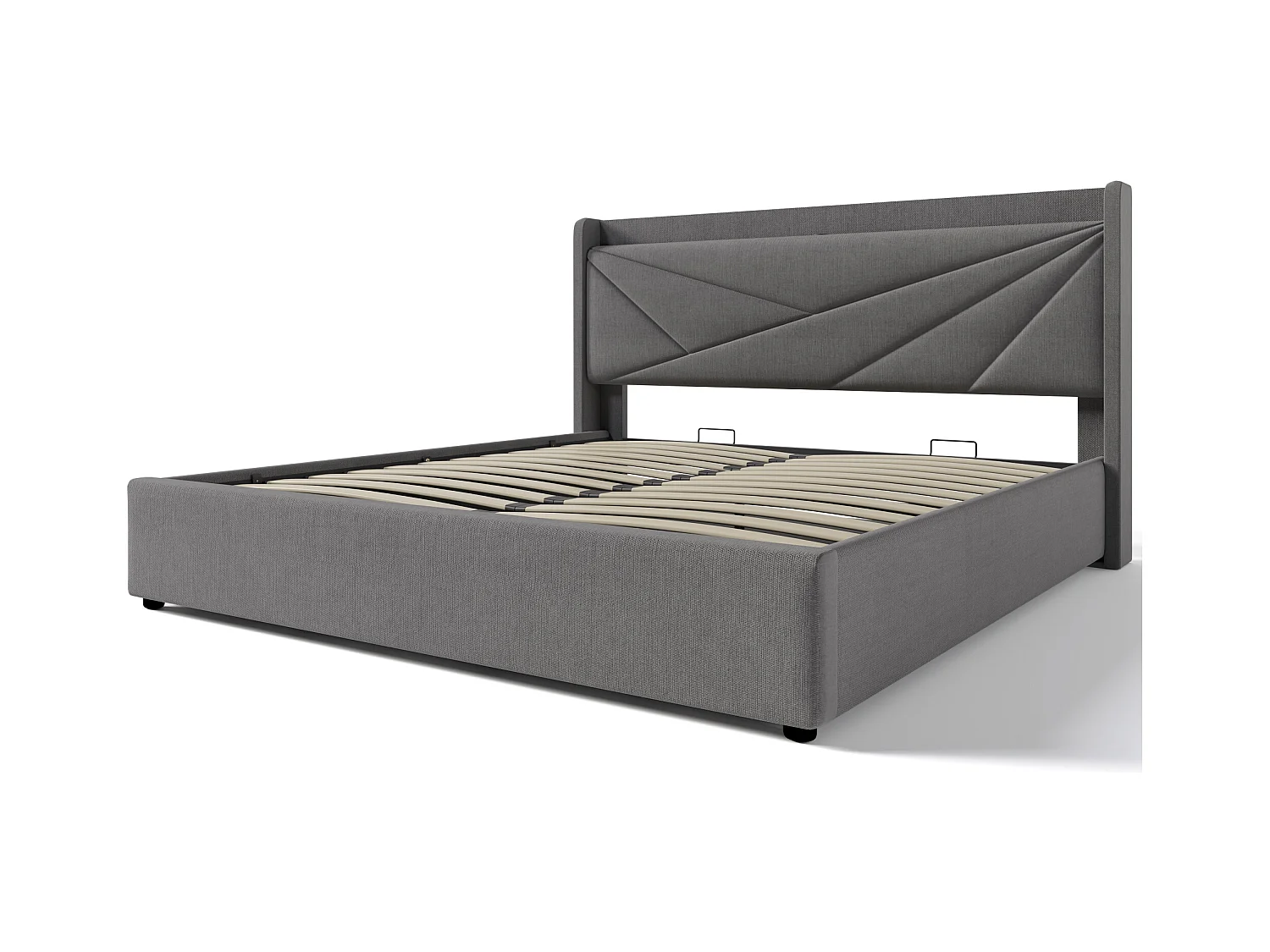 Lit coffre 160x200 cm - lit double capitonné avec tête de lit avec chargement USB Type C - lin - gris - sans matelas