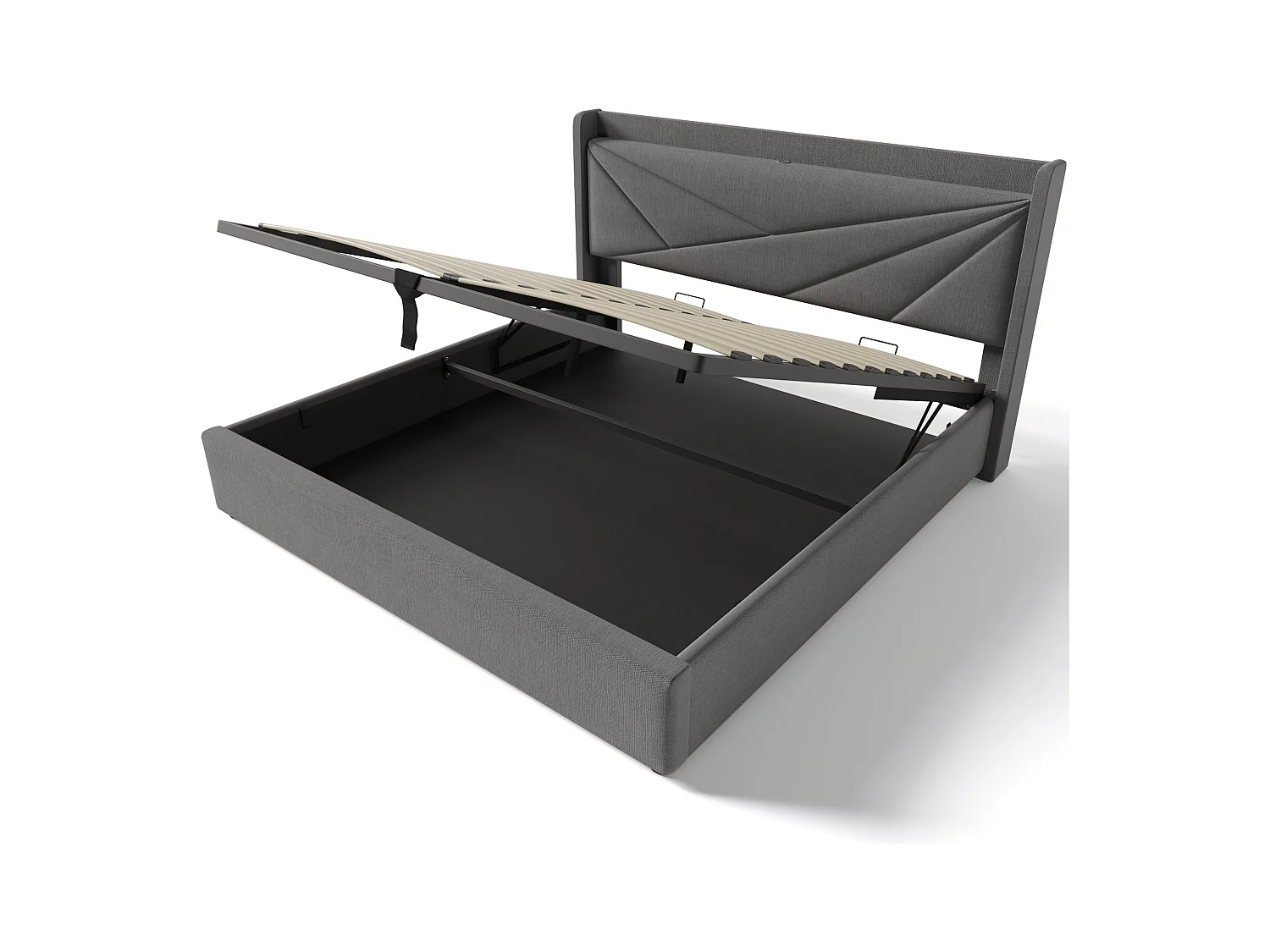 Lit coffre 160x200 cm - lit double capitonné avec tête de lit avec chargement USB Type C - lin - gris - sans matelas