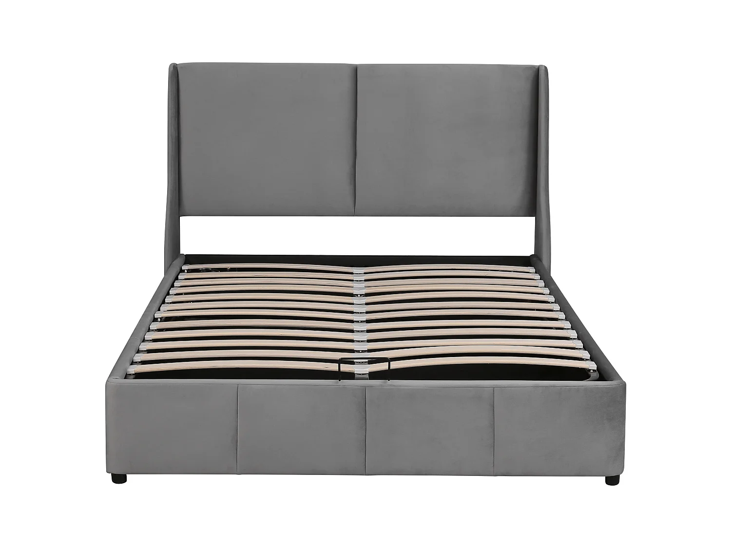 Lit coffre 140x200 cm - Lit adulte - lit à fonction hydraulique - forme oreille - velours - gris