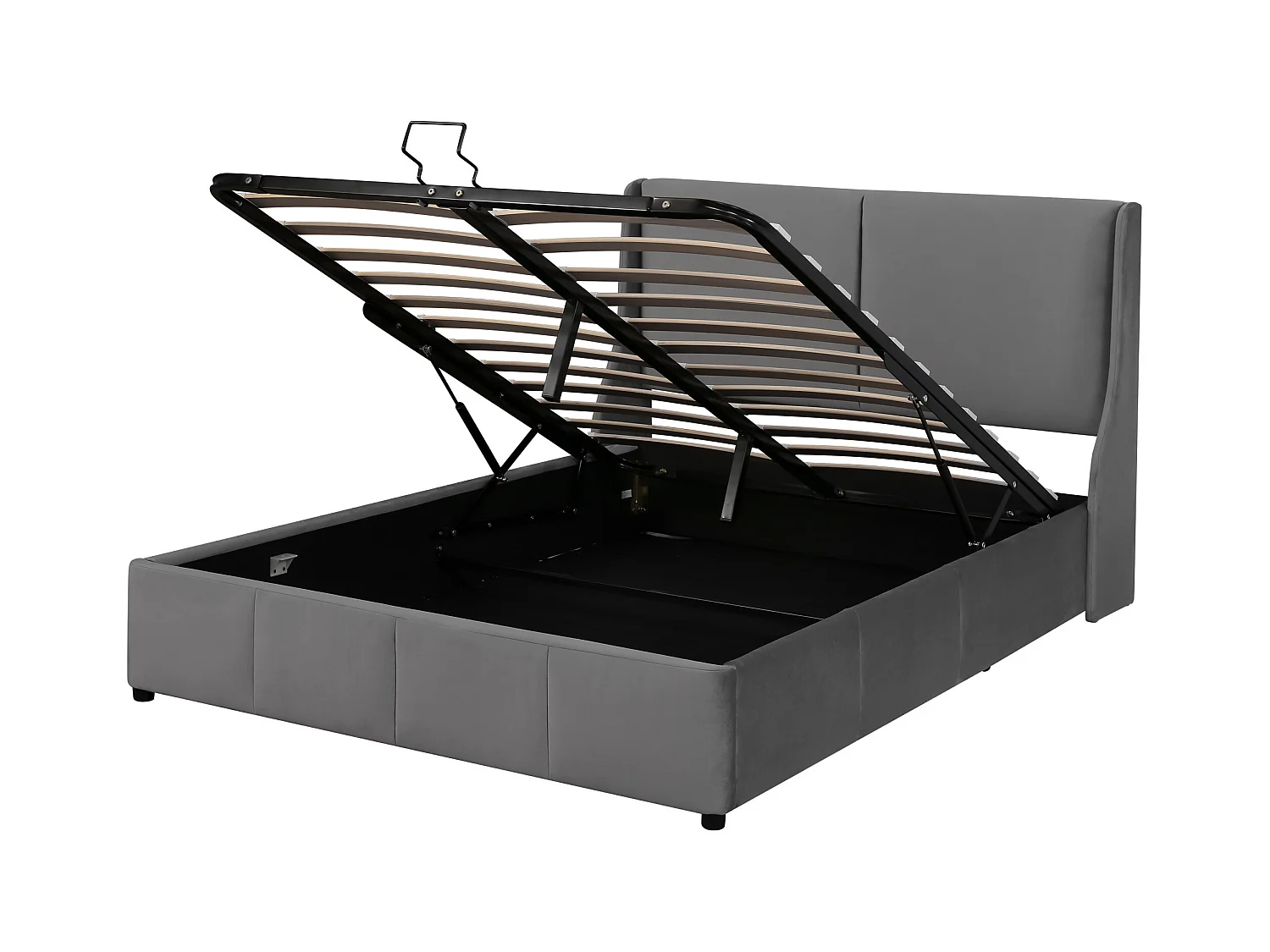 Lit coffre 140x200 cm - Lit adulte - lit à fonction hydraulique - forme oreille - velours - gris